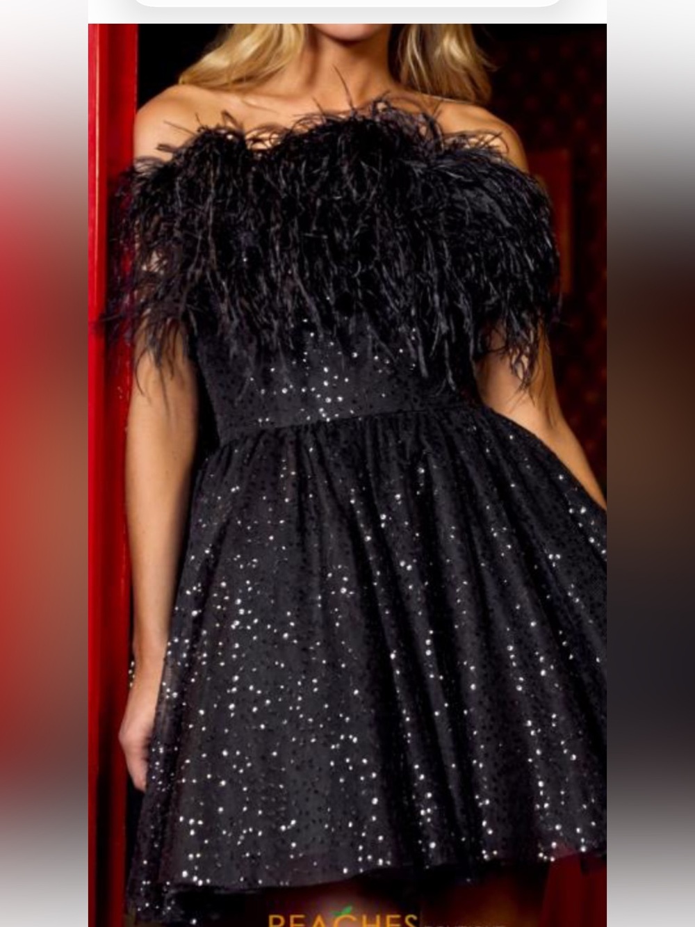 Black Feather Trim Sequin Party Dress